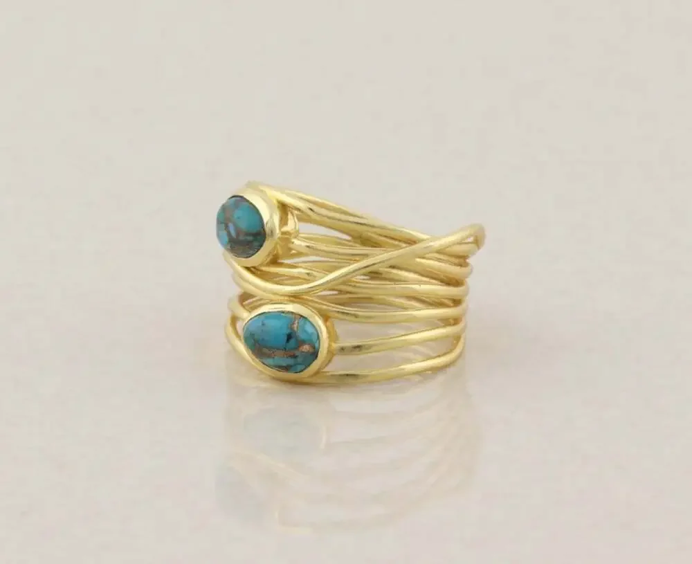 18k Gold Over Sterling Silver Turquoise Ring Size 8
